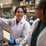 Visiting Fulbright Scholar Vanida Choomenwai works in the lab at UNCG Department of Chemistry and Biochemistry.